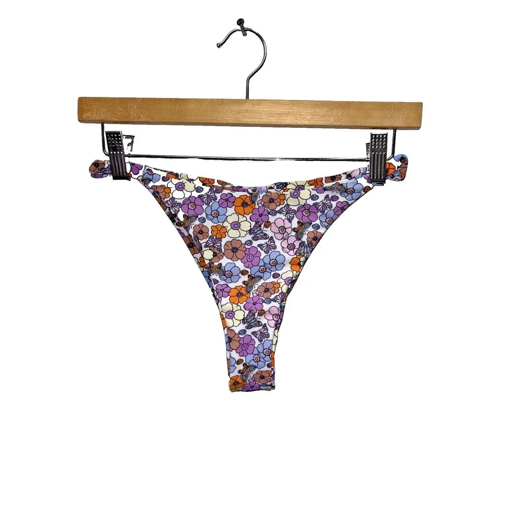 Bikini Bottoms Women Floral Butterfly Colorful S Lined Knotted Sides Stretch